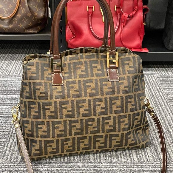 Fendi Handbags - FENDI Zucca Canvas Hand Bag Brown